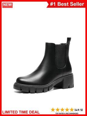 Elastic Chelsea Ankle Boots Low Chunky Block Heel Slip-On